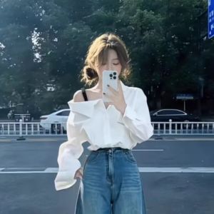 XUECAIQI | Korean Style Early Spring Set Women White Shirt High Waist Jeans