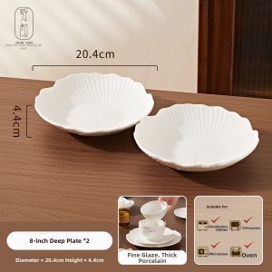Aesthetic Embossed Petal Design Bowl and Plate Set White