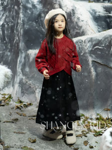 Adorable Girls Dress Set Beautiful Unique Winter Outfit Korean Style Long Sleeve Warm Cotton Yarn Easy to Wear for Kids