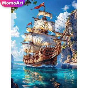 Momoart Diamond Mosaic Boat Landscape Acrylic Craft Supplies Diamond Painting Cross Stitch Kits Art Decor For Home
