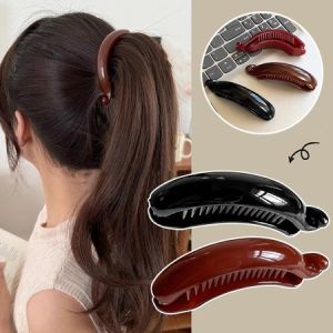 Tooyoo Retro Banana Clip Flat Hair Clips Hair Pin for Women Simple Temperament High Ponytail Clip Twist Solid Color High-end Knot Buckle Clip