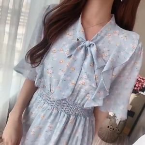Muse Dress Women Korean Style Chiffon Waist Skimming High Grade Ruffle Trimmed Floral Dress Dinner Dress Elegant Long Dress A Line
