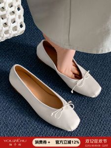 Summer New Style Womens Flat Mouth Single Shoes Satin Butterfly Knot Slip-On Anti-Slip Fashionable Versatile Low Heel Flats