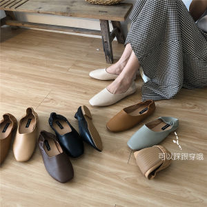 Grandma Shoes Womens Spring and Autumn Flats Square Toe Loafers Two Wear One Pedal Bean Bag Match Gommino Flats Shoes