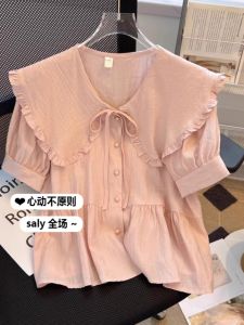 Pink Doll Collar Chiffon Short Sleeve Shirt Womens Summer New Style plus Size Beautiful Small Top Korean Loose Fit Online Exclusive