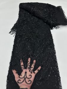 OLEVO | 5 Yards African Handmade Beaded Lace Fabric 2026 France Sequins Nigerian Embroidery Bridal Mesh for Sewing AT3058-A1
