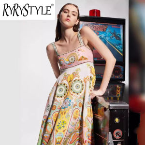 ชุดเดรสผ้าฝ้ายและผ้าลินินพิมพ์ลายสำหรับผู้หญิงลายกราฟฟิตีเซ็กซี่ใหม่2024