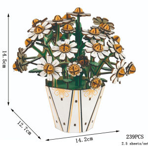DIY Wooden Flower Sunflower 3D Puzzle Eternal Flowers Bouquet Lily Craft Model Kits Toys Romantic Gift for Birthday Home Decor