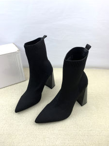 Elegant Pointed Toe Knitted Short Boots Womens High Heel Elastic Breathable Comfortable All-Match Sock Boots Fashionable