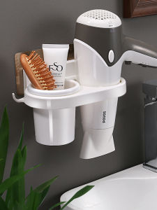 Bathroom Hair Dryer Holder Wall Mounted Plastic Storage Shelf No Drilling Required Household Organizer Universal Space Saver