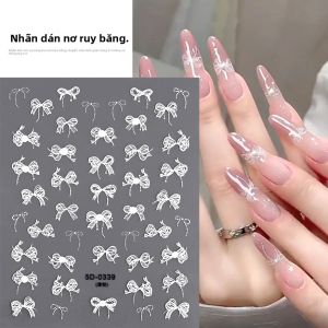 1 Miếng Dán Trang Trí Móng Tay Hình Nơ Ren Ngọc Trai Trắng 5D Dễ Thương Tự Dính Trang Trí Làm Móng Nơ/Ruy Băng Sang Trọng 10x8cm