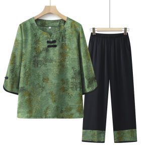 Moms Clothing Summer Clothing New Short Sleeve Suit Middle-Aged and Elderly Womens Clothing Grandmas T-shirt Pants Women Breathable Clothes
