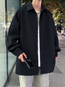 Áo Sơ Mi Nam Tay Dài Cotton Nguyên Chất Dáng Rộng Cổ Bẻ Màu Đen Thời Trang Xuân Thu Thường Ngày Thoải Mái Thoáng Khí