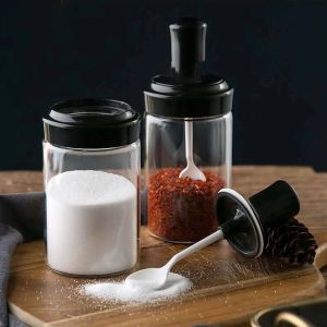 ALLSHOP Glass Jar Spice Airtight Containers Glass Seasoning Jar seasoning Bottle kitchen Storage Dispensers