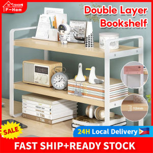 Fortune Home 2 Layers Desktop Rack Desk Organizer Rack Bookshelf Organizer Solid Wood Bookshelf Cabinet Organizer Shelf Kitchen Counter Shelves for Home Office Supplies