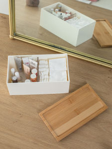 Japanese Style Simple Bamboo Cover Grid Desktop Storage Box Home Bedroom Cosmetics Clutter Organizing Box Hallway Key