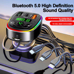 KEBIDU | Bluetooth 5.0 FM Transmitter Car MP3 Modulator Player Handsfree Audio Receiver PD+USB Phone Charger With 3 in 1 Charge Cable