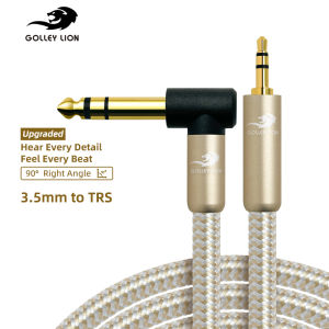 GOLLEY LION 1/8 1/4สายสเตอริโอ3.5มม. ไปทางขวามุม6.35มม. TRS สายออดิโอกีตาร์เพื่อ Aux สายตัวผู้กับตัวเรือนทำจากซิงก์อัลลอยและเปียถักไนล่อนสำหรับกีตาร์แล็ปท็อปอุปกรณ์เกี่ยวกับการชมภาพยนตร์บ้านลำโพงและเครื่องขยายเสียง