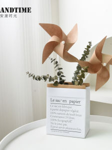 Retro Windmill Paper Bag Artificial Eucalyptus Flowers Photography Props Childrens Birthday Party Table Decoration