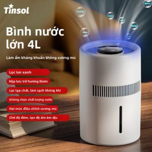 Máy Tạo Độ Ẩm TINSOL 4L HEPA Với Ion Âm Máy Lọc Không Khí Diện Tích Lớn Không Tạo Sương Mù Cho Phòng Ngủ Máy Khuếch Tán Hương Liệu Chạy Bằng USB
