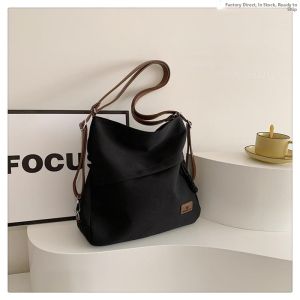 New 2025 Womens Canvas Backpack Three-in-One Large Capacity Student Tote Bag Crossbody Bag Commuter Wind Light Waterproof