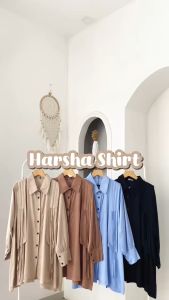 Harsha Top Shirt Kemeja Formal Basic Katun Twill | Kemeja Wanita Korea | Kemeja Wanita Lengan Panjang | Atasan Wanita Remaja Kekinian Terbaru Outfit Casual OOTD Hijab
