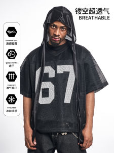 MT99 American Style " Hollow Mesh " Short Sleeve T-Shirt Summer New Streetwear Printed Fashion Urban Loose Fit Polyester Youth Top