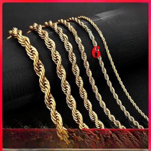 สร้อยคอไททาเนียม 6 มม. โซ่ไนลอน 18K ชุบทอง โซ่ไนลอนไม่ซีดจาง สไตล์เรียบง่าย โซ่กระดูกไหปลาร้า โซ่คอฮิปฮอปสำหรับผู้ชาย