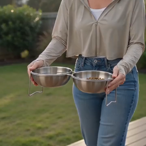 Stainless Steel Slow Bowl Double Bowls with Elevated Stand Anti-Tipping Food Water Set for Cats Dogs