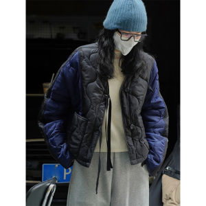 ลำลอง น้ำหนักเบา ผ้าฝ้าย เสื้อแจ็คเก็ต ผู้หญิง หลวม ภาพเงา นุ่ม อ่อนโยนต่อผิว บล็อกสีบาง เสื้อโค้ทผ้าฝ้าย แจ๊กเก็ต