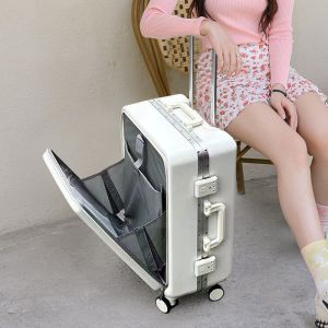 New 20 Inch Front Open Cover Luggage Aluminum Frame Carry-On Suitcase with Computer Compartment Flip Cover Roll Bag for Travel