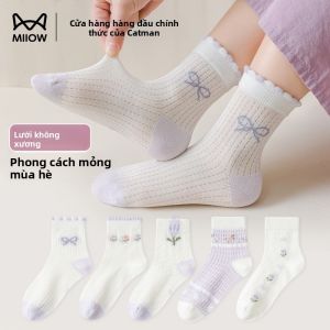Tất bé gái MiiOW vải cotton mỏng thoáng khí dễ thương dài đến bắp chân.