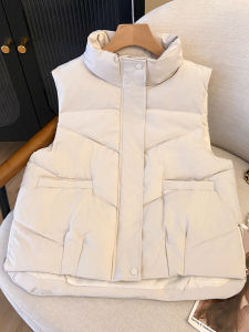 Korean Style Stand Collar down Cotton Vest Womens Shoulder Pad 2025 Autumn Winter Small Size Side Zipper Versatile Vest Top