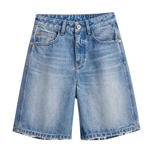 SIUBRAND | High Waist Loose Fit Short Jeans Womens Summer Thin Cotton Denim Breathable Comfortable Wear Resistant Stretchable Blue Color