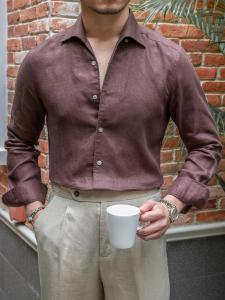 Retro British Casual Linen Long-sleeve Collarless Shirt