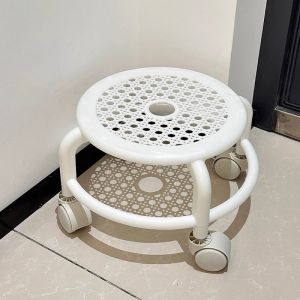 เก้าอี้สตูลเล็กแบบมีล้อเลื่อนเงียบ พกพาสะดวก หมุนได้ ถอดประกอบได้ เหมาะสำหรับห้องน้ำ พลาสติก ใช้สำหรับเด็กและพักผ่อน