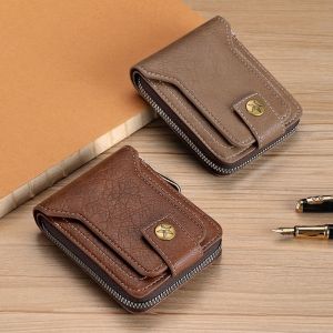 Genuine Leather Mens Wallet Multi-Function Card Holder Two-In-One Short Zipper 2025 New Style Leather Clip Money Clip