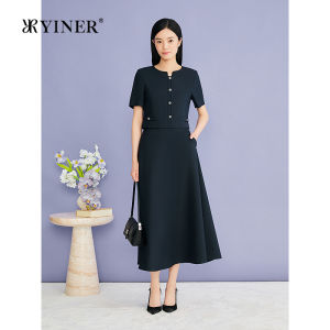 YINER | Summer New Fashion Fake Two Pieces Textured Waist-contracted A-line Dress