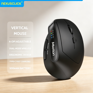 NexusClick Ergonomic Vertical 2.4G Wireless Rechargeable Mouse 7 Buttons Optical Mice 4 Level DPI Portable Laptop Office Mouse