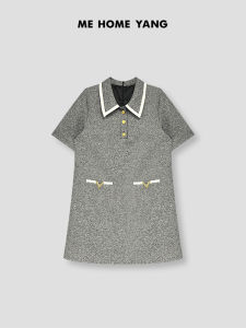 Elegant Slimming Spring Summer New Womens Fashion Dress MEQS4260 High Waist A-Line Skirt Polyester Blend Short Sleeve Midi Dress