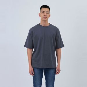 Kaos Polos Pria Oversized Lengan Pendek Bahan Katun Combed 24s Warna Abu Tua