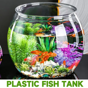 Plastic Clear Round Fish Bowl Aquarium Tank Self Cleaning Ecological Goldfish Habitat Tabletop Decor