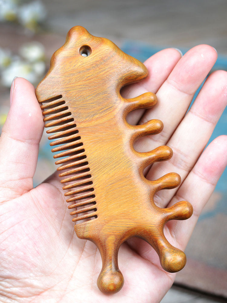 Pente de madeira natural antiestático para massagem do couro cabeludo nos meridianos
_voghion.com