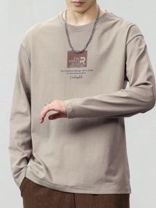 ROMON | Loose Fit Long Sleeve Round Neck Printed T-Shirt For Men Casual Comfortable Cotton Top Modern Style Antibacterial Youth Fashion