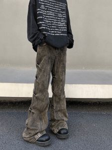 กางเกงยีนส์ทรงหลวมขาบานสไตล์อเมริกันสำหรับผู้ชายและผู้หญิง กางเกงขายาวทรงหลวมเอวกลาง ทรงหลวม ทรงตรง ทรงหลวม ทรงหลวม