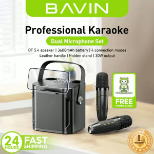 (Freebie Phone Stand) BAVIN BM20 Bluetooth Professional Karaoke Portable Speaker Dual Microphone w/ Phone Holder Stand