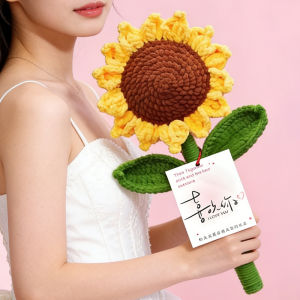 QIWEILANG | Valentines Gift Handmade Yarn Knitted Giant Sunflower Bouquet