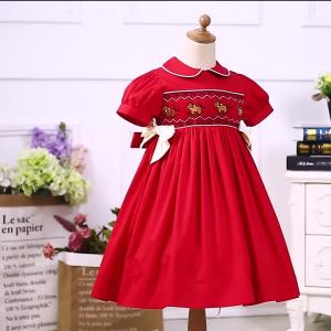 Pettigirl Autumn Red Christmas Smocked Vintage Dresses Costumes Outfits Clothing for Children Baby Girls Kids 2345681012Y