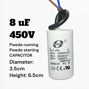 8uf 450V washing machine capacitor wire type or terminal type