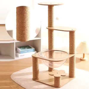 [SG]🚚 Cat Space Capsule Acrylic Cat Nest Solid Wood Turntable Toy Funny Cat Play and Sleep Integrated Pet Supplies